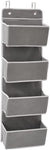 Over the Door Hanging Storage Organizer with 4 Pouch Pocket for Baby Nursery Grey