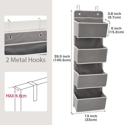 2x Over The Door Hanging Storage Organizer For Pantry Baby Nursery Bathroom Closet Dorm - Gray