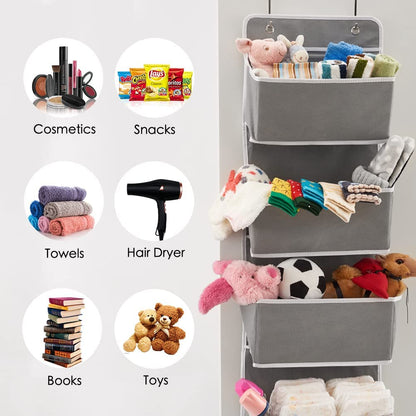 2x Over The Door Hanging Storage Organizer For Pantry Baby Nursery Bathroom Closet Dorm - Gray