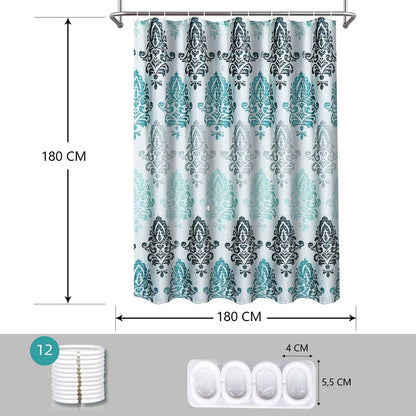 Shower Curtain with 12 Hooks Set Bathroom 180 x 180 cm Modern