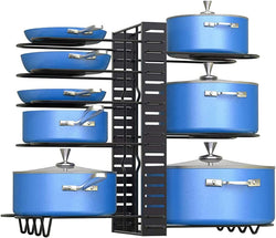 8 Pots and Pans Holder Adjustable Organizer Under Cabinet Upgraded Version