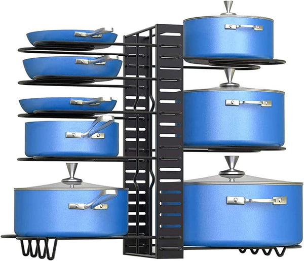  8 Pots and Pans Holder Adjustable Organizer Under Cabinet Upgraded Version