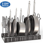 8 Pots and Pans Holder Adjustable Organizer Under Cabinet Upgraded Version