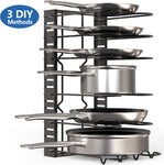 8 Pots and Pans Holder Adjustable Organizer Under Cabinet Upgraded Version