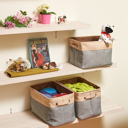 3x Collapsible Large Cube Fabric Storage Bins Baskets For Laundry - Gray And Brown