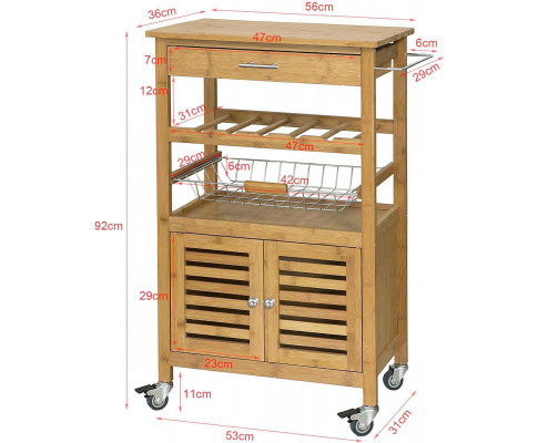 Bamboo Kitchen Storage Trolley with Wine Rack