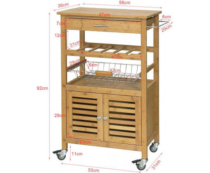 Bamboo Kitchen Storage Trolley with Wine Rack
