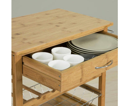 Bamboo Kitchen Storage Trolley with Wine Rack