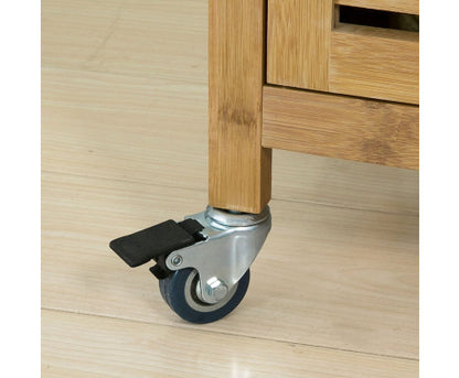 Bamboo Kitchen Storage Trolley with Wine Rack