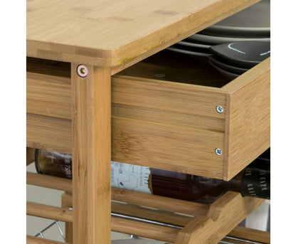Bamboo Kitchen Storage Trolley with Wine Rack