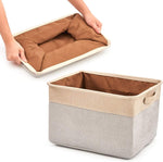 3x Collapsible Large Cube Fabric Storage Bins Baskets For Laundry - Beige