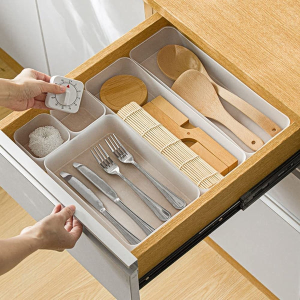  5 Pack Frosted plastic dresser and desk drawer storage rack for make-up brushes and kitchen