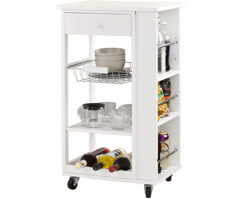  Kitchen Trolley with Wine Rack, Drawer and Shelf