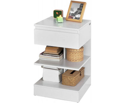 White Side Table Bedside Table with 1 Drawer and 3 Shelves