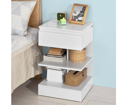  White Side Table Bedside Table with 1 Drawer and 3 Shelves