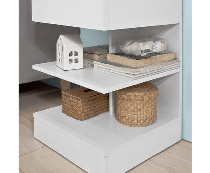 White Side Table Bedside Table with 1 Drawer and 3 Shelves