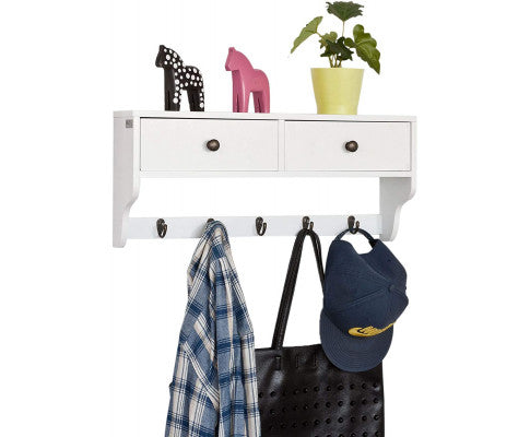 Wall Rack with 2 Drawers and 5 Hooks