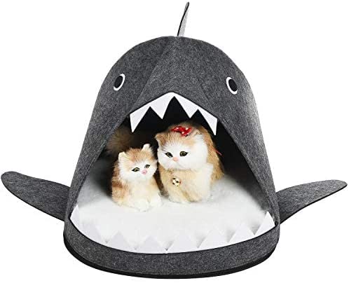  Shark Shape Pet Cave Bed for Cats andSmall Dogs 45 x 45 x 38 cm Dark Grey
