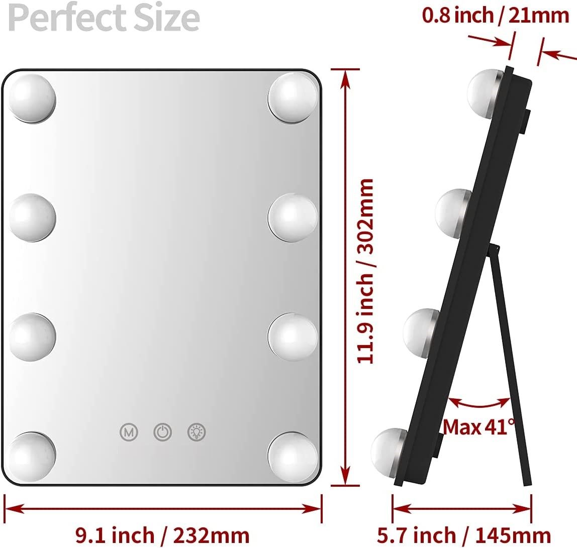 Vanity Mirror with Lights with 8 Dimmable Bulbs for Makeup and Travel Black, 30 x23 cm