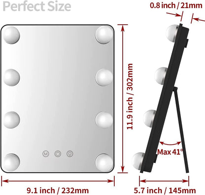 Vanity Mirror with Lights with 8 Dimmable Bulbs for Makeup and Travel Black, 30 x23 cm