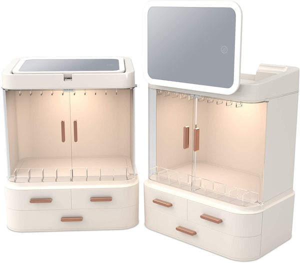 LED Makeup Organizer with LED Mirror and Jewelry Storage Organizer Cabinet