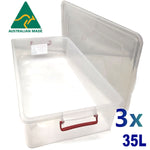 3X 35L Australian Made Premium Underbed Plastic Storage Tub Under Bed Box Large