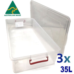 3X 35L Australian Made Premium Underbed Plastic Storage Tub Under Bed Box Large
