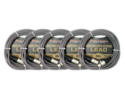 Precision Audio 5 Pack Xlr To Xlr Braided Studio Microphone Lead Low Noise Silver 5M