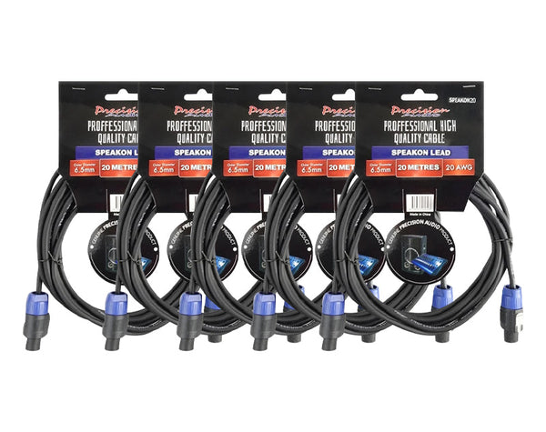  Precision Audio 5 Pack Speakon To Speakon Cable Amp Mixer Speaker 20M