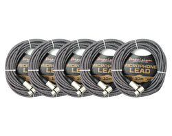Precision Audio 5 Pack Xlr To Xlr Braided Studio Microphone Lead Low Noise Silver 10M