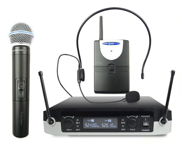  2-In-1 Uhf Wireless Microphone System Handheld Headset Lapel Bodypack