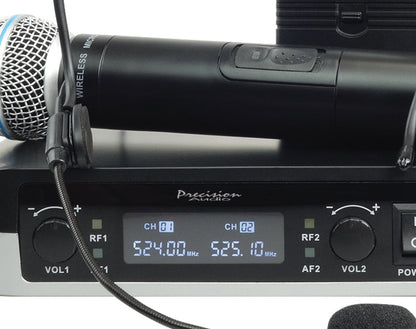 2-In-1 Uhf Wireless Microphone System Handheld Headset Lapel Bodypack