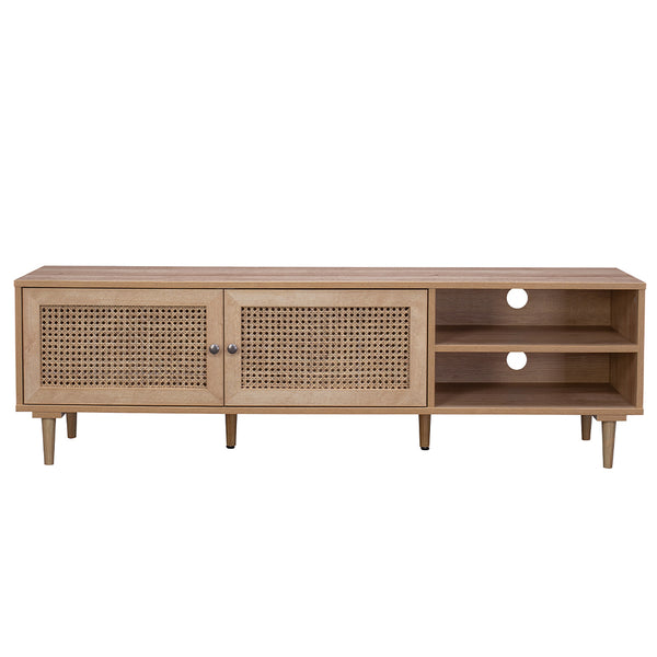  Natura Rattan TV Stand Entertainment Unit With 2 Doors & Shelves