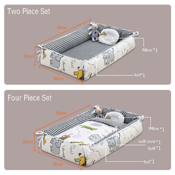  Portable Crib Middle Bed Baby Play Removable Bionic Four Pcs Set Cartoon Print