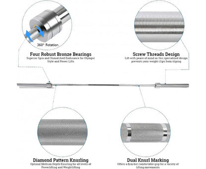 Olympic Weightlifting Barbell, 220Cm Long, 15Kg Stainless Steel, Home Gym Strength Training, Bench Press&Squat