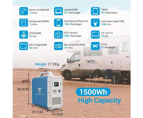 Portable Power Station Eb150 1500Wh 1000W Solar Generator For Van Home Emergency Outdoor Camping Explore- Black