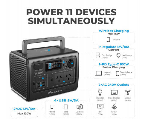 Eb55 Portable Power Station 700W/537Wh Lifepo4 Battery Backup Au Plug For Home Emergency Outdoor Camping