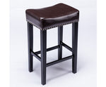 2X Wooden Legs Saddle Bar Stools Backless Leather Padded Counter Chairs 66Cm