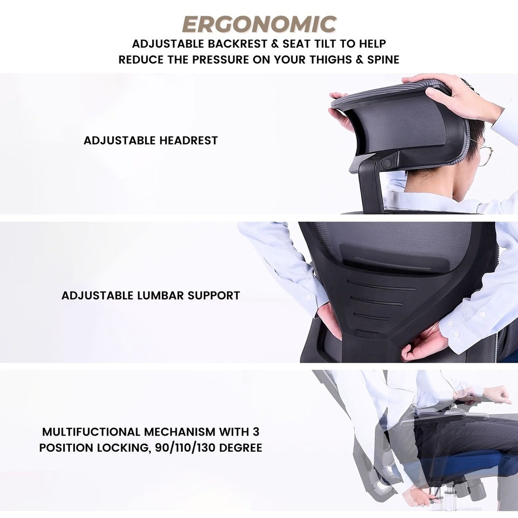 Ava - Office Chair (Grey & Blue) EK-OC-102-SQ