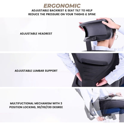 Ava - Office Chair (Grey & Blue) EK-OC-102-SQ