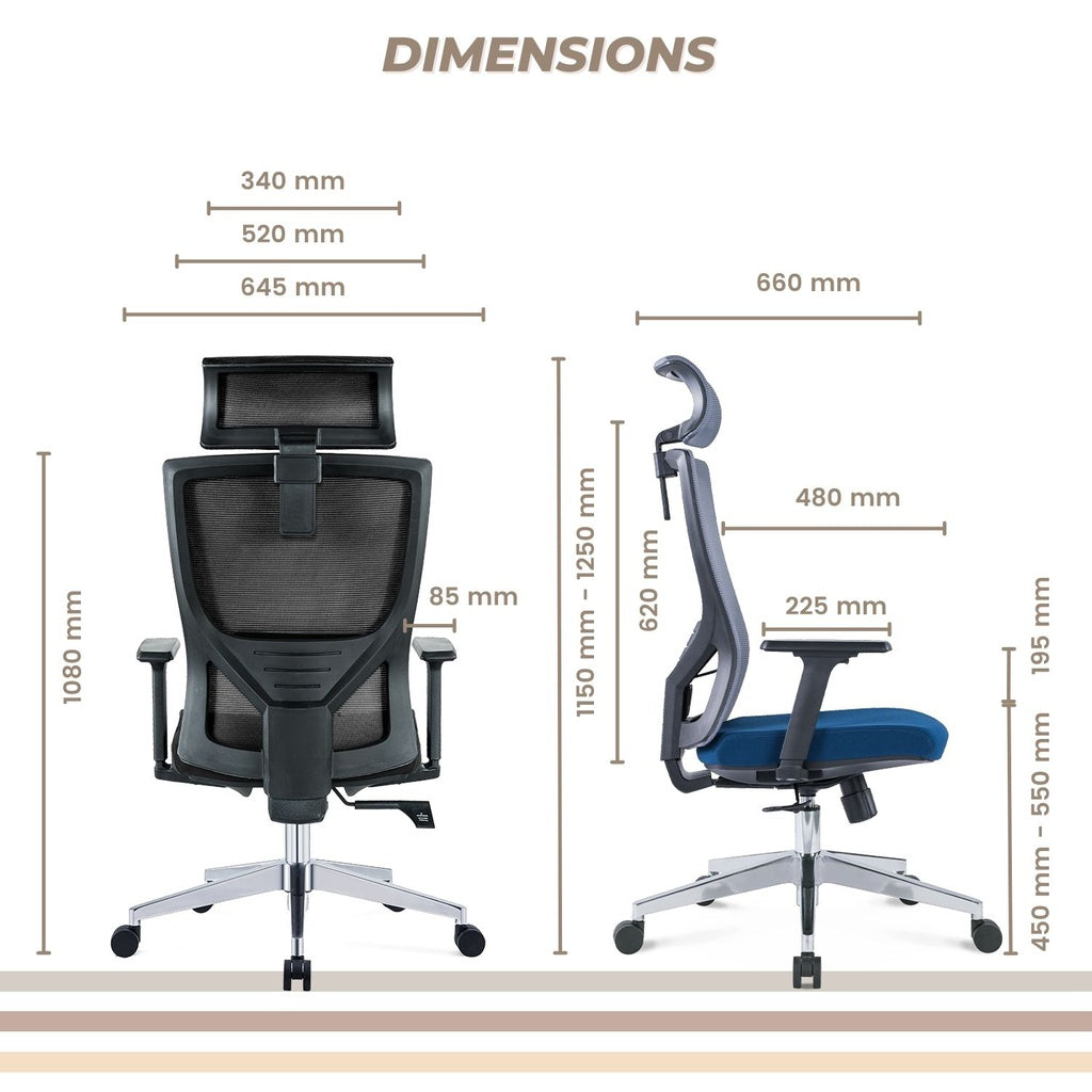 Ava - Office Chair (Grey & Blue) EK-OC-102-SQ