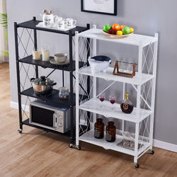 White Foldable 4-Tier Storage Shelf - Compact Space-Saving Solution