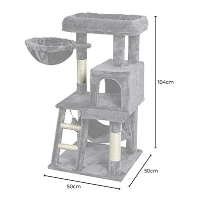 104Cm Plush Cat Condo Cat Tree Light Grey