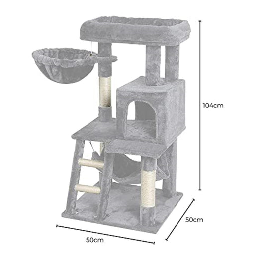 104Cm Plush Cat Condo Cat Tree Light Grey