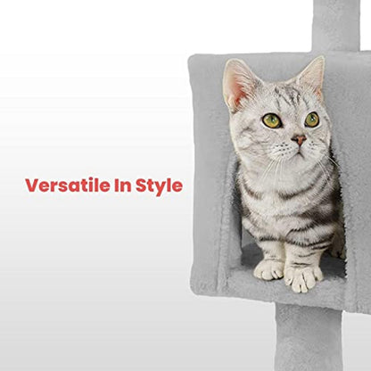 104Cm Plush Cat Condo Cat Tree Light Grey