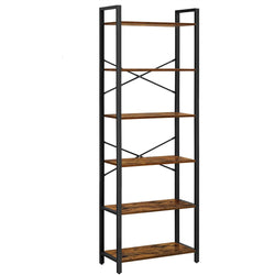 6-Tier Bookcase Storage Shelf Steel Frame for Living Room Brown Black