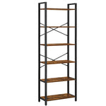 6-Tier Bookcase Storage Shelf Steel Frame for Living Room Brown Black