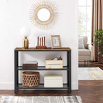 Industrial Console Table with 2 Mesh Shelves Rustic Brown and Black