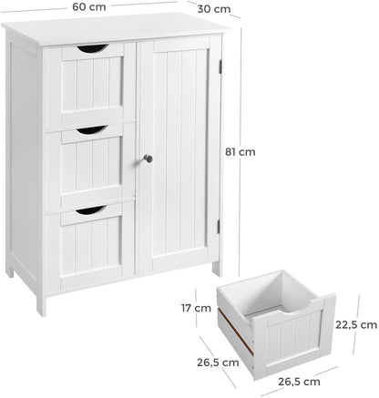 Floor Cabinet with 3 Drawers and Adjustable Shelf White BBC49WT