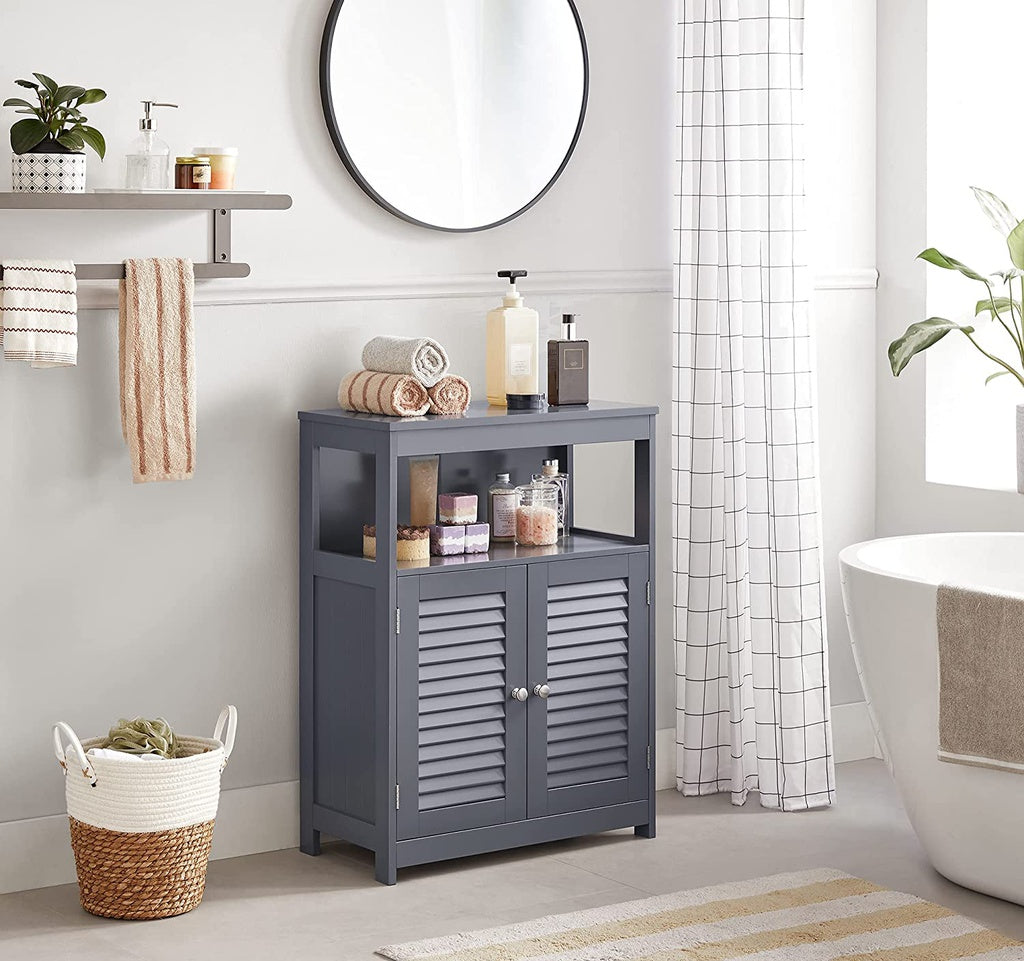 Floor Cabinet with Shelf and 2 Doors Gray BBC040G01